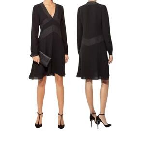 TORY BURCH VARENNE TUNIC A-LINE SILK METALLIC DRESS BLACK SZ 10